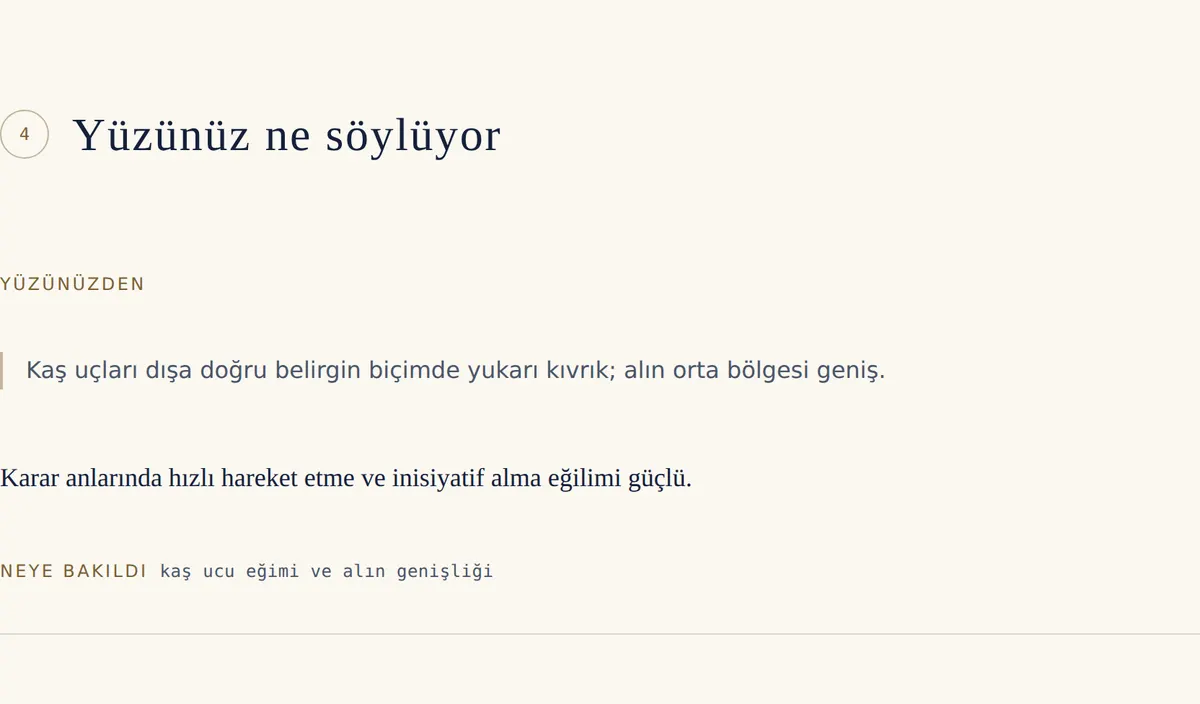 Yüz okuması: ne görüldüğü, nasıl okunduğu ve neye bakıldığı ayrı ayrı yazılı.